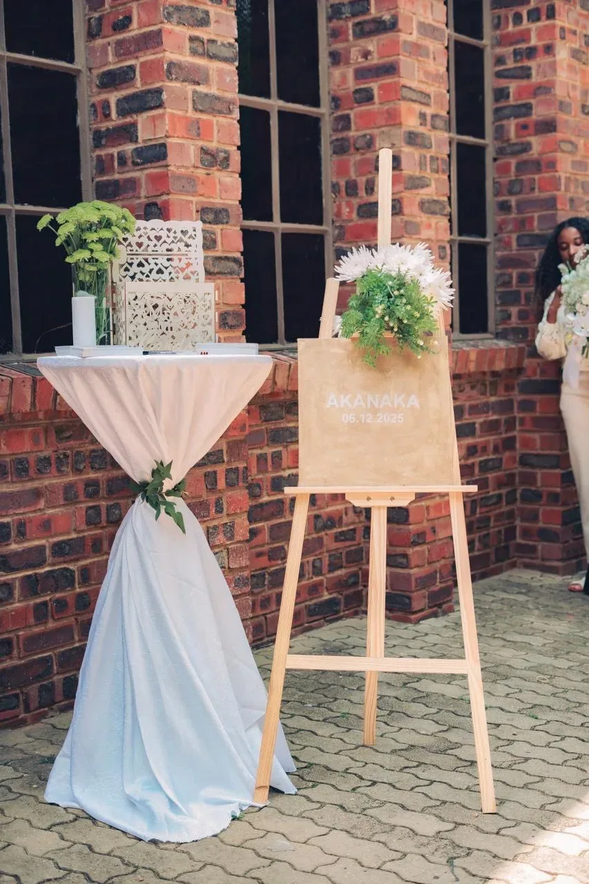 Outdoor event table arranged for an open-air celebration